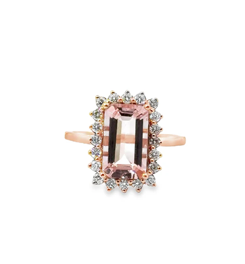 14KT ROSE GOLD MORGANITE AND DIAMONDS RING