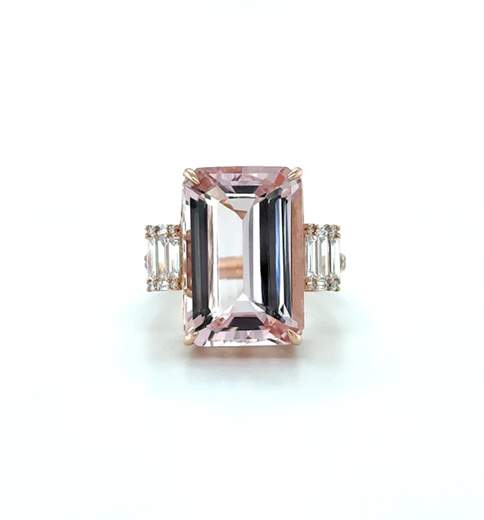 14KT ROSE GOLD MORGANITE AND DIAMONDS RING