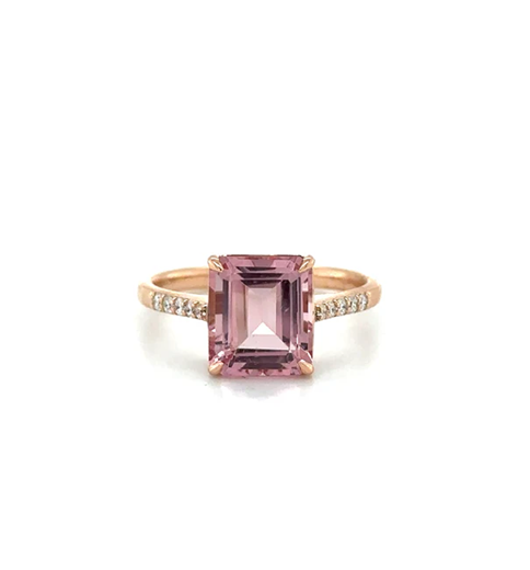 14KT ROSE GOLD MORGANITE AND DIAMONDS RING
