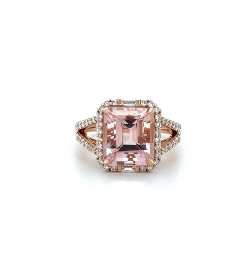 14KT ROSE GOLD MORGANITE AND DIAMONDS RING