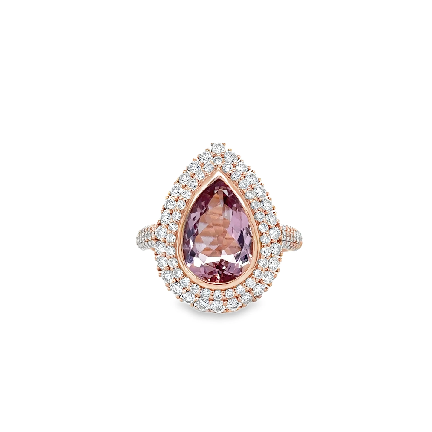 14KT ROSE GOLD MORGANITE AND DIAMONDS RING