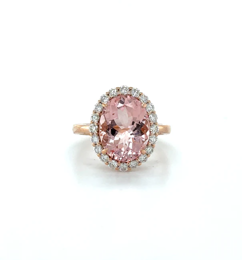 14KT ROSE GOLD MORGANITE AND DIAMONDS RING