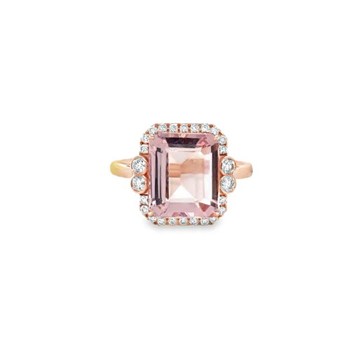 14KT ROSE GOLD MORGANITE AND DIAMONDS RING