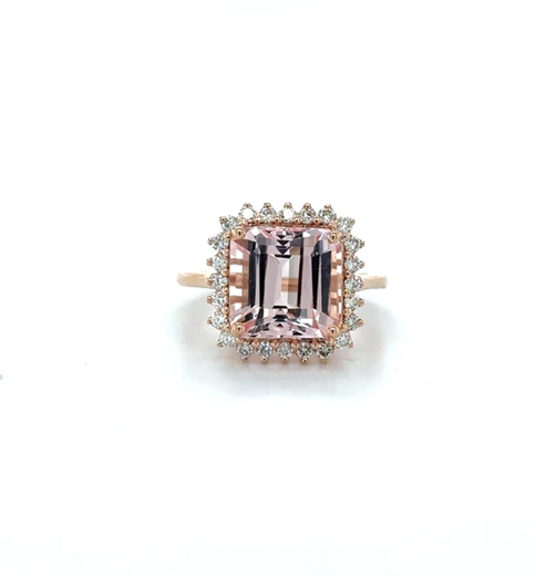 14KT ROSE GOLD MORGANITE AND DIAMONDS RING