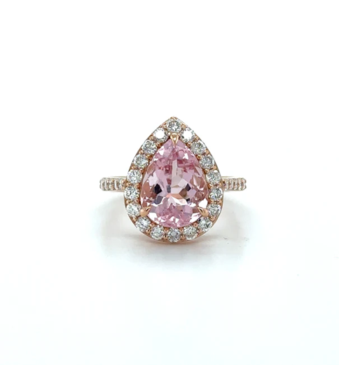 14KT ROSE GOLD MORGANITE AND DIAMONDS RING
