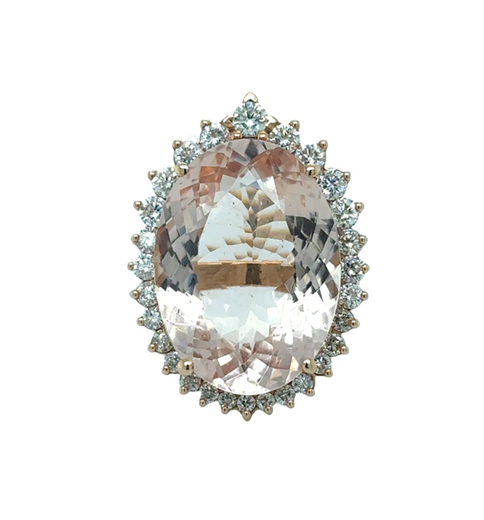 14KT ROSE GOLD MORGANITE RING WITH DIAMONDS