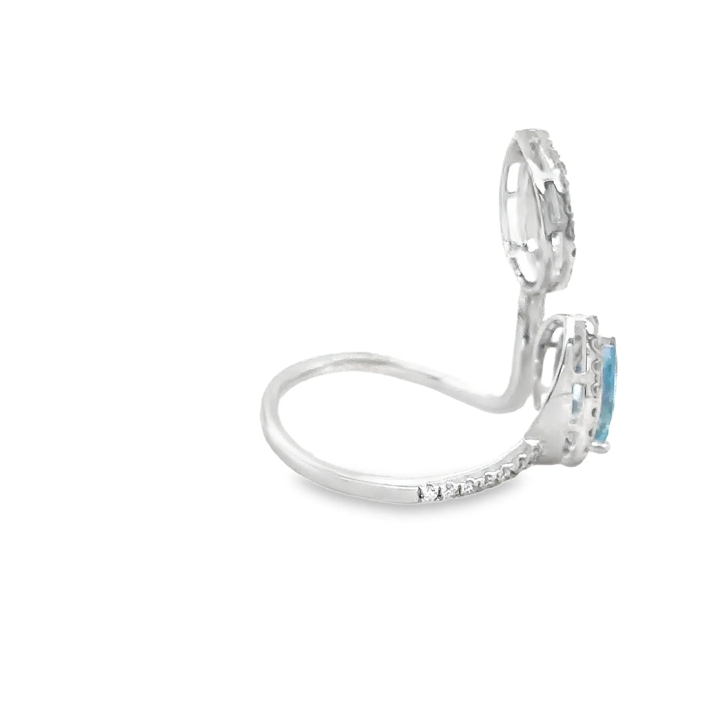 14KT WHITE GOLD AQUAMARINE AND DIAMONDS RING