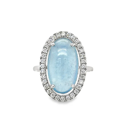 14KT WHITE GOLD AQUAMARINE AND DIAMONDS RING