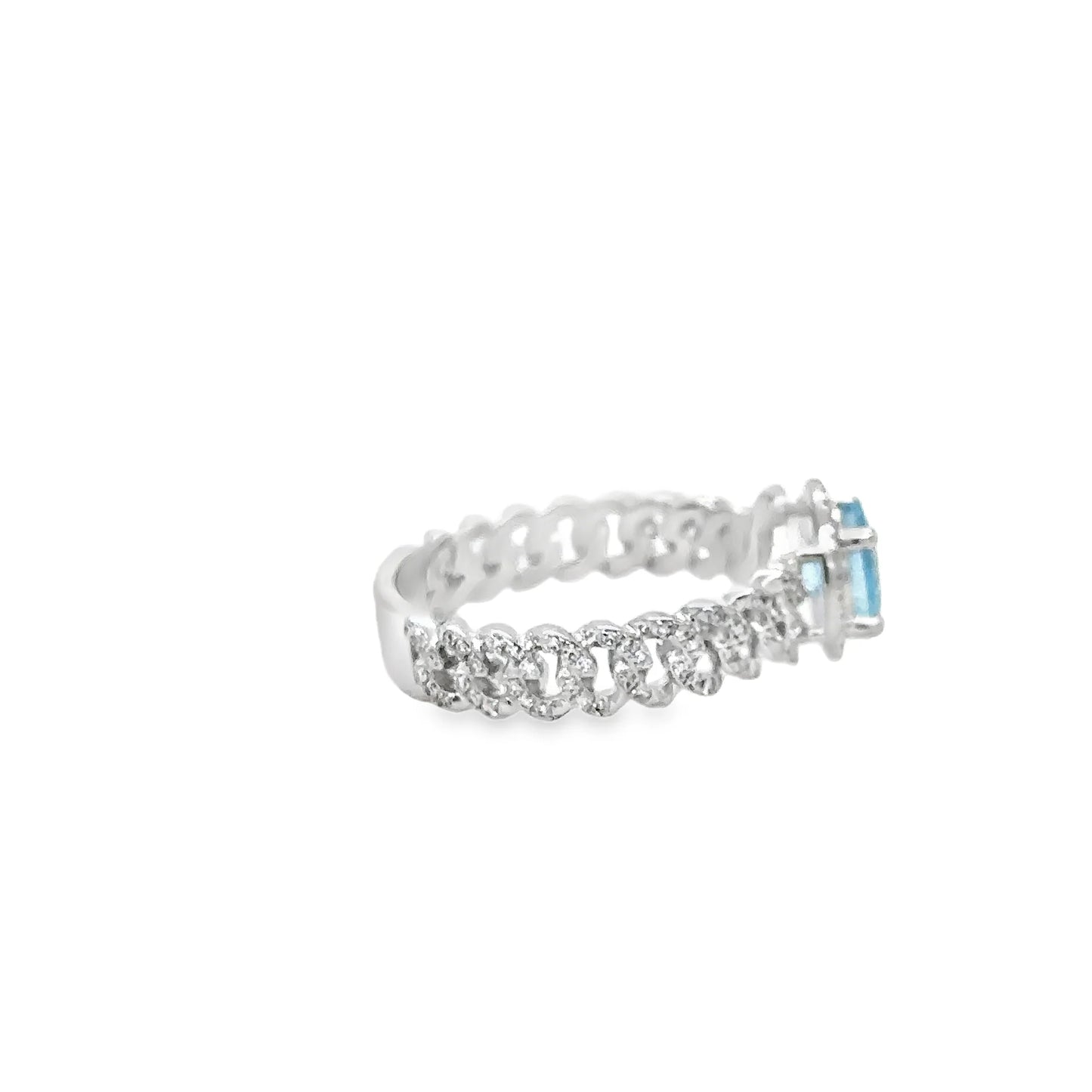 14KT WHITE GOLD AQUAMARINE AND DIAMONDS RING