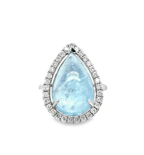 14KT WHITE GOLD AQUAMARINE AND DIAMONDS RING