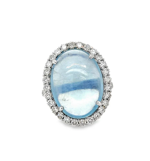 14KT WHITE GOLD AQUAMARINE AND DIAMONDS RING