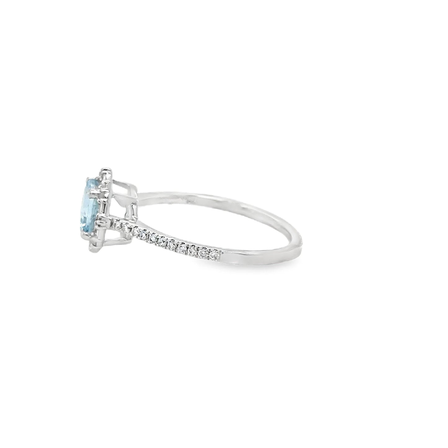 14KT WHITE GOLD AQUAMARINE AND DIAMONDS RING