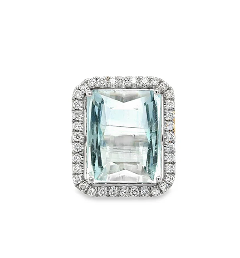 14KT WHITE GOLD AQUAMARINE AND DIAMONDS RING