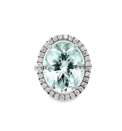 14KT WHITE GOLD AQUAMARINE AND DIAMONDS RING