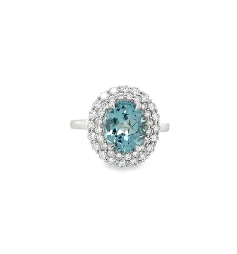 14KT WHITE GOLD AQUAMARINE AND DIAMONDS RING