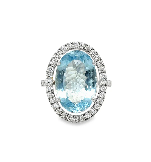 14KT WHITE GOLD AQUAMARINE AND DIAMONDS RING