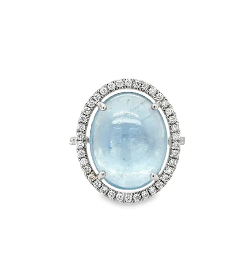 14KT WHITE GOLD AQUAMARINE AND DIAMONDS RING