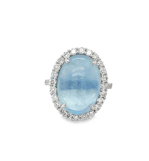 14KT WHITE GOLD AQUAMARINE AND DIAMONDS RING