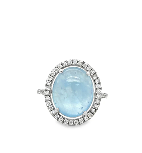 14KT WHITE GOLD AQUAMARINE AND DIAMONDS RING