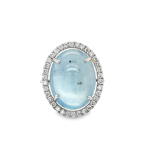 14KT WHITE GOLD AQUAMARINE AND DIAMONDS RING