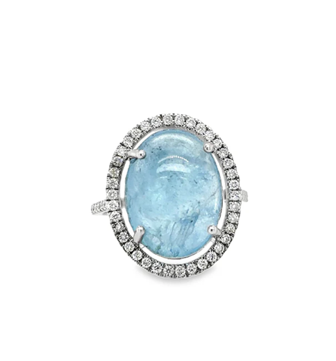 14KT WHITE GOLD AQUAMARINE AND DIAMONDS RING