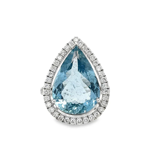 14KT WHITE GOLD AQUAMARINE AND DIAMONDS RING
