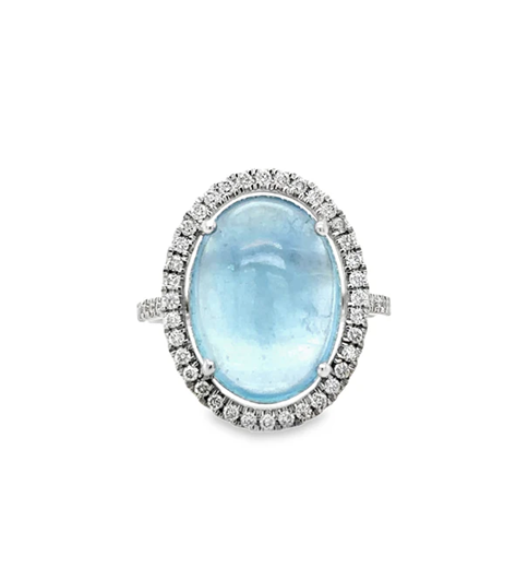 14KT WHITE GOLD AQUAMARINE AND DIAMONDS RING