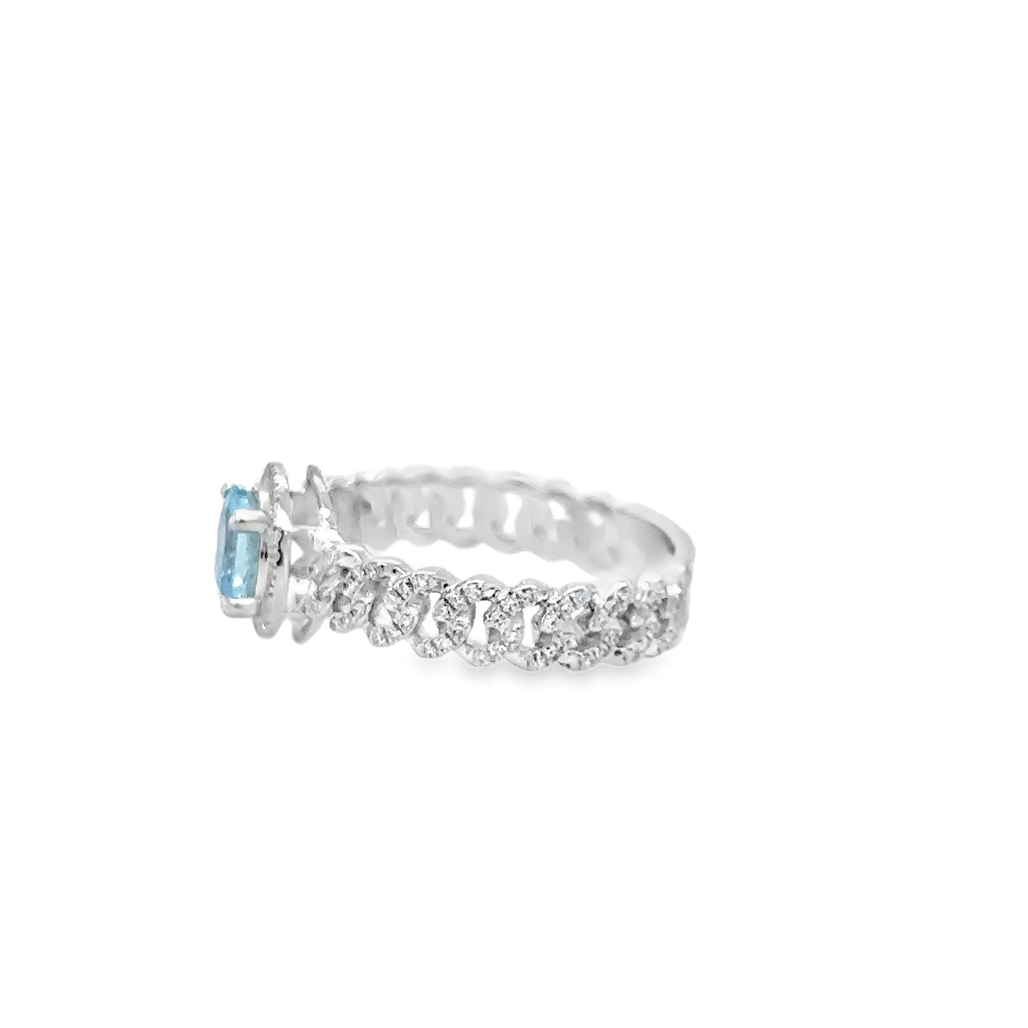 14KT WHITE GOLD AQUAMARINE AND DIAMONDS RING