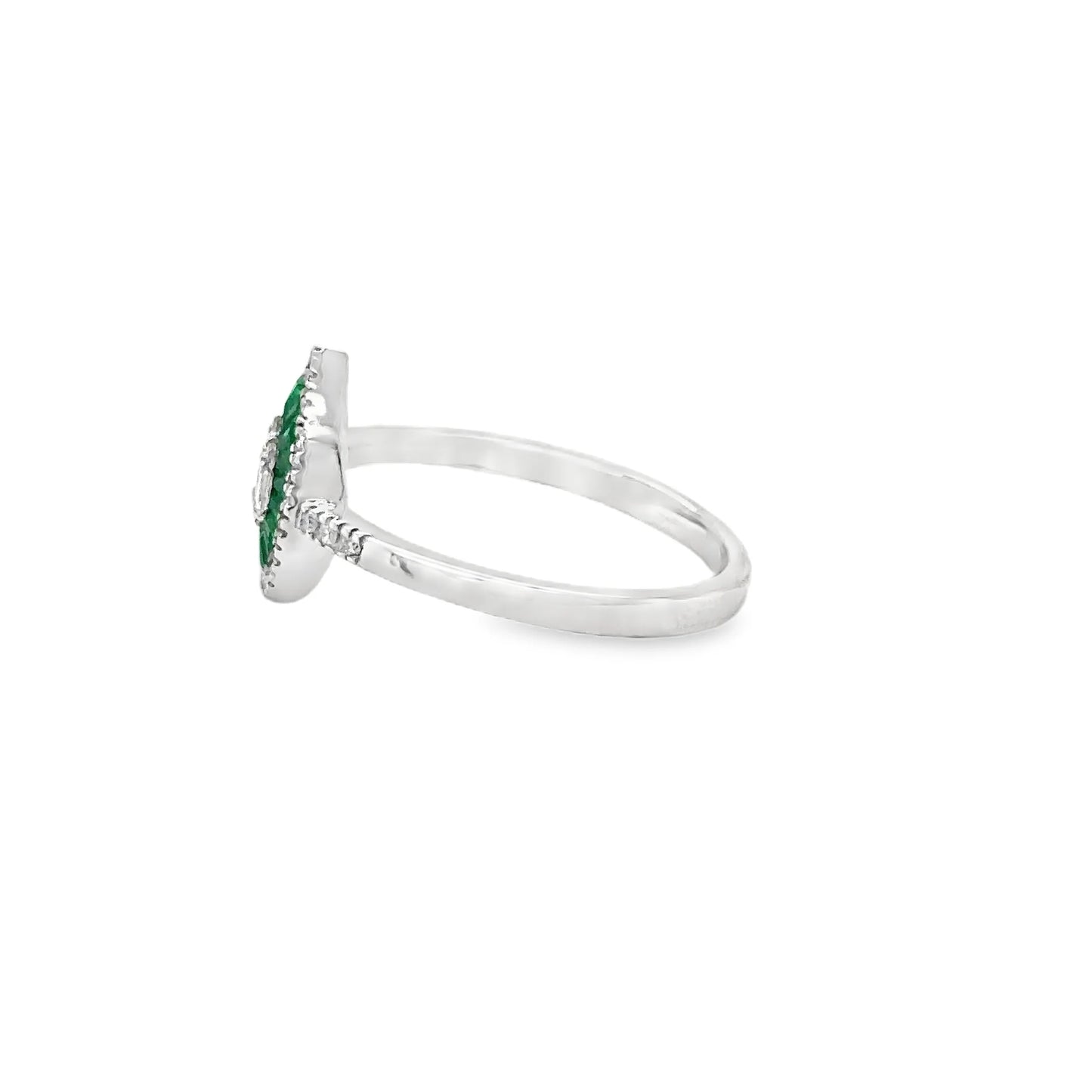 14KT WHITE GOLD EMERALD AND DIAMONDS PEAR SHAPE RING
