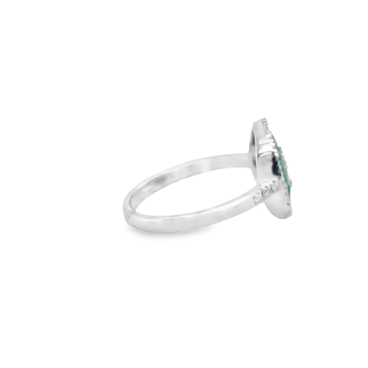 14KT WHITE GOLD EMERALD AND DIAMONDS PEAR SHAPE RING