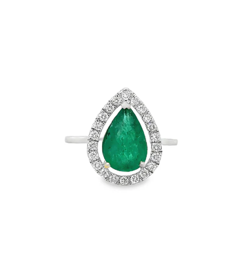 14KT WHITE GOLD EMERALD AND DIAMONDS RING