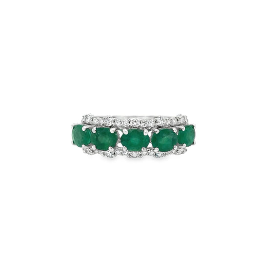 14KT WHITE GOLD EMERALD AND DIAMONDS RING