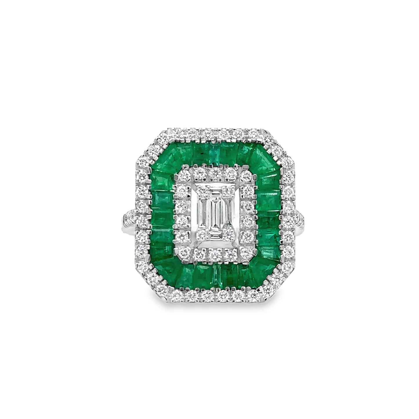 14KT WHITE GOLD EMERALD AND DIAMONDS RING
