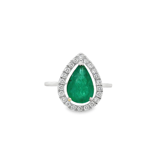 14KT WHITE GOLD EMERALD AND DIAMONDS RING
