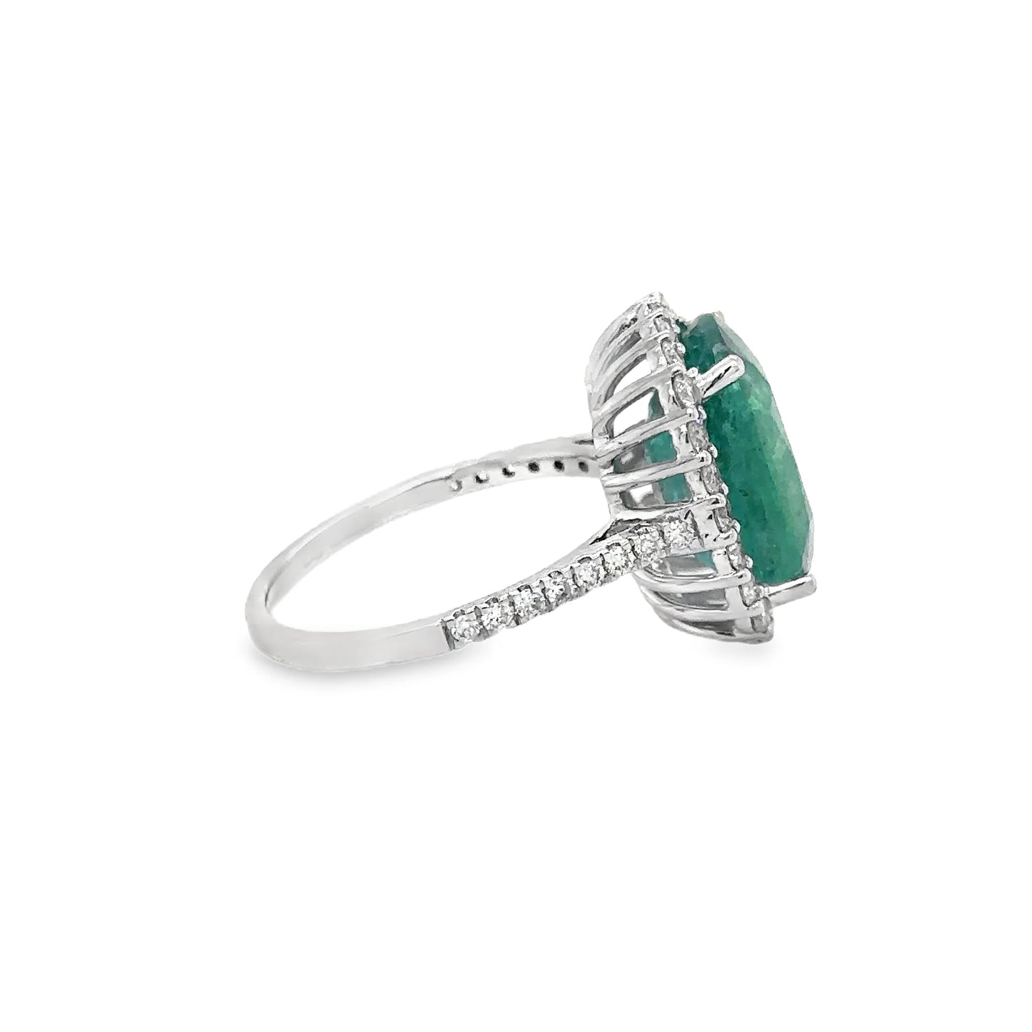 14KT WHITE GOLD EMERALD AND DIAMONDS RING