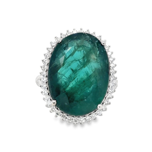 14KT WHITE GOLD EMERALD AND DIAMONDS RING