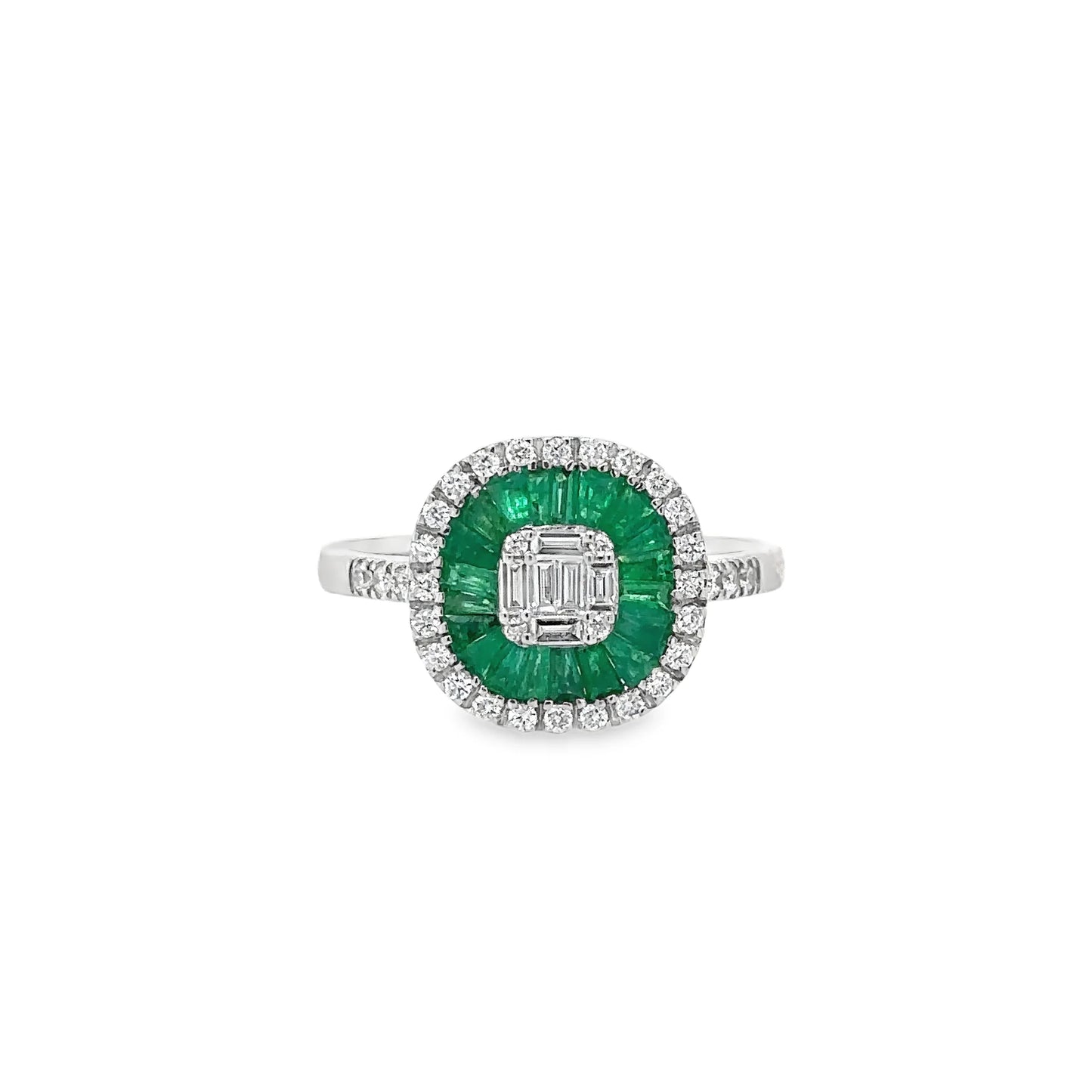 14KT WHITE GOLD EMERALD AND DIAMONDS RING