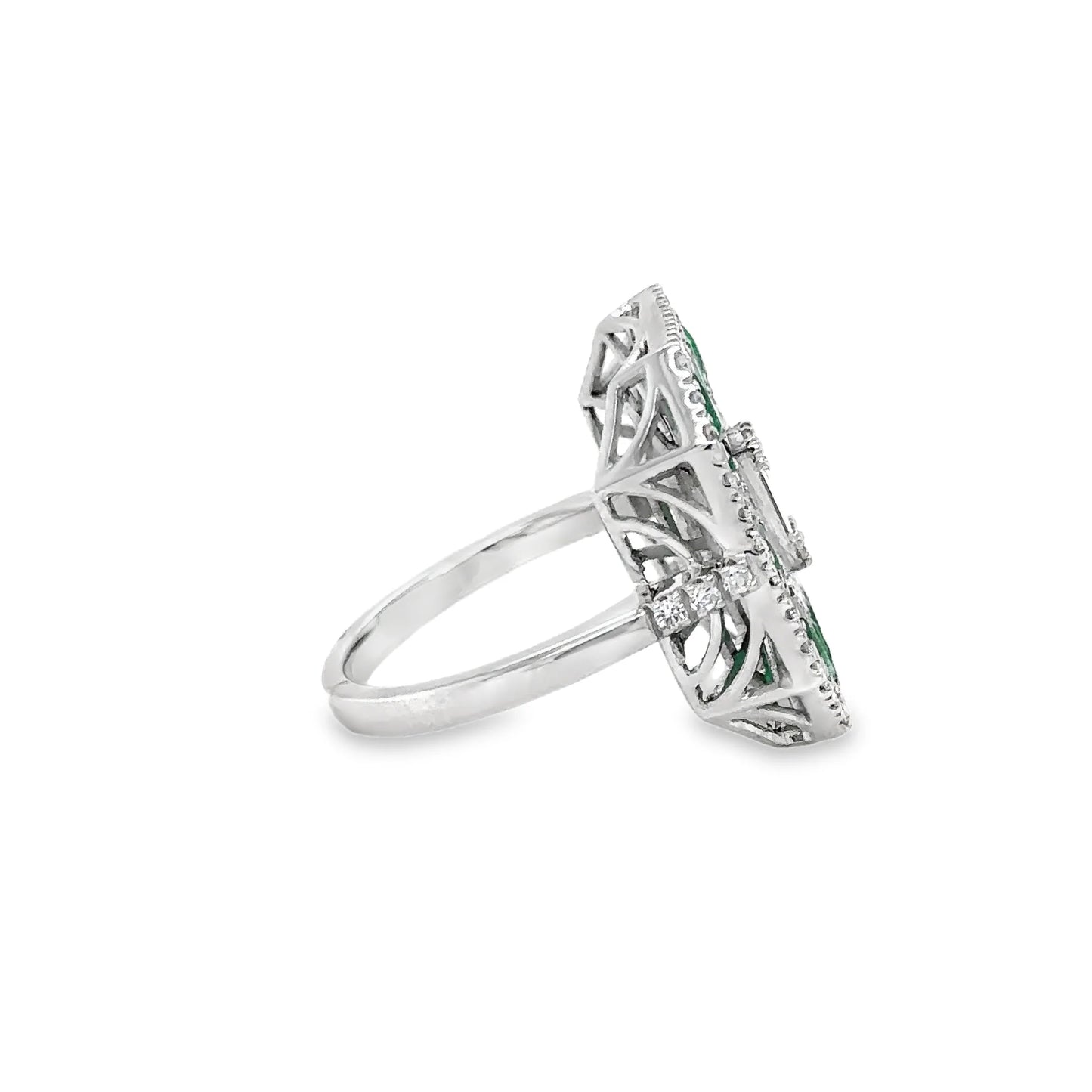 14KT WHITE GOLD EMERALD AND DIAMONDS RING