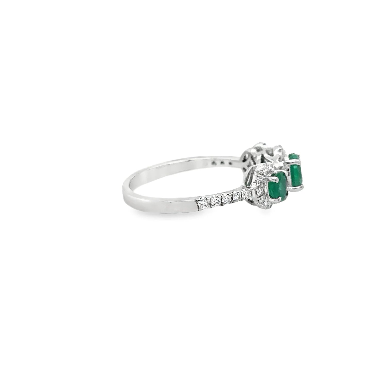 14KT WHITE GOLD EMERALD AND DIAMONDS RING
