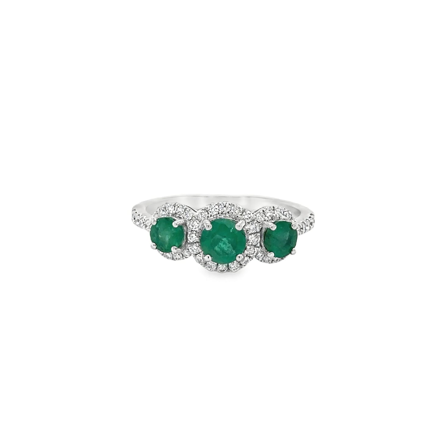 14KT WHITE GOLD EMERALD AND DIAMONDS RING