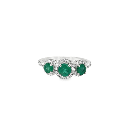 14KT WHITE GOLD EMERALD AND DIAMONDS RING