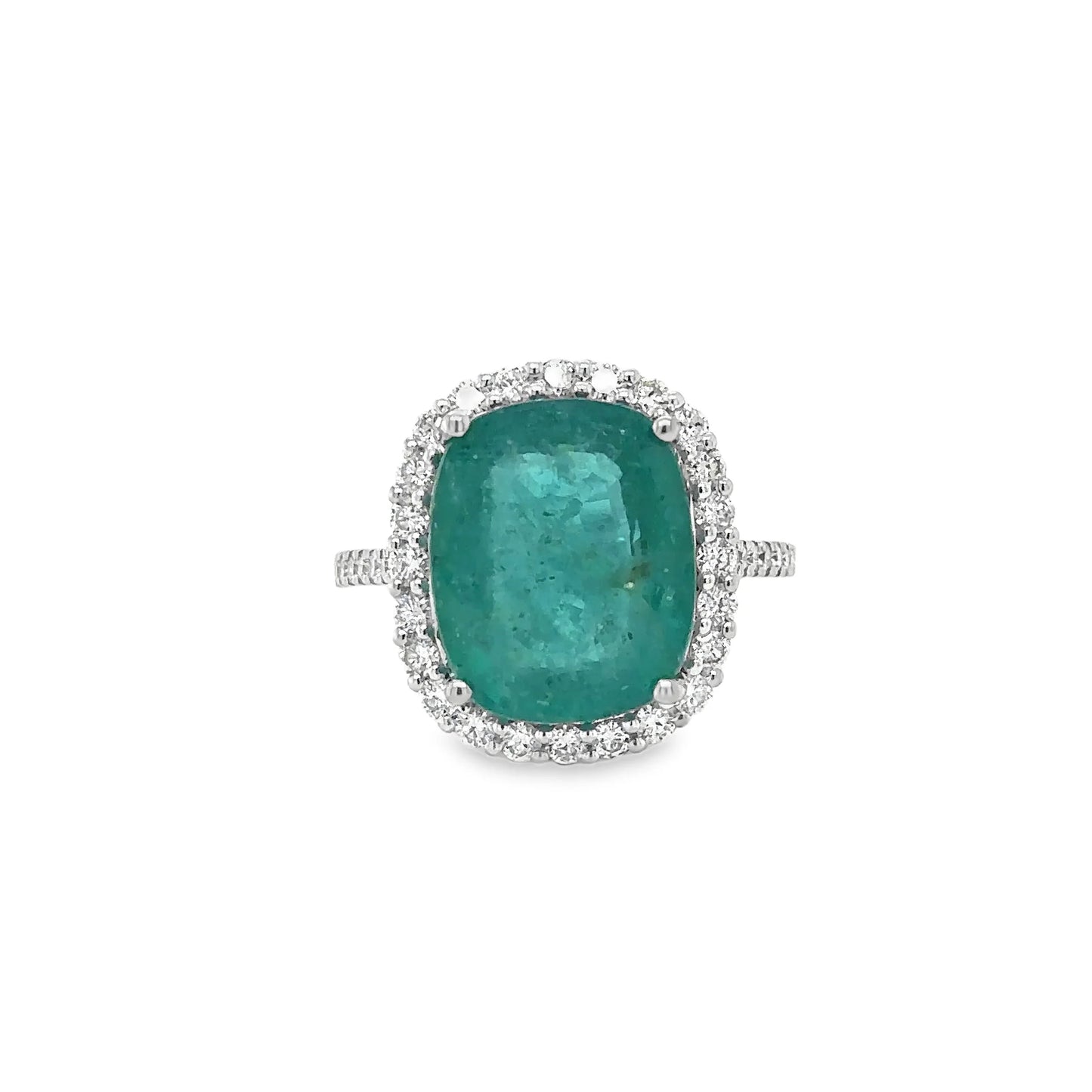 14KT WHITE GOLD EMERALD AND DIAMONDS RING