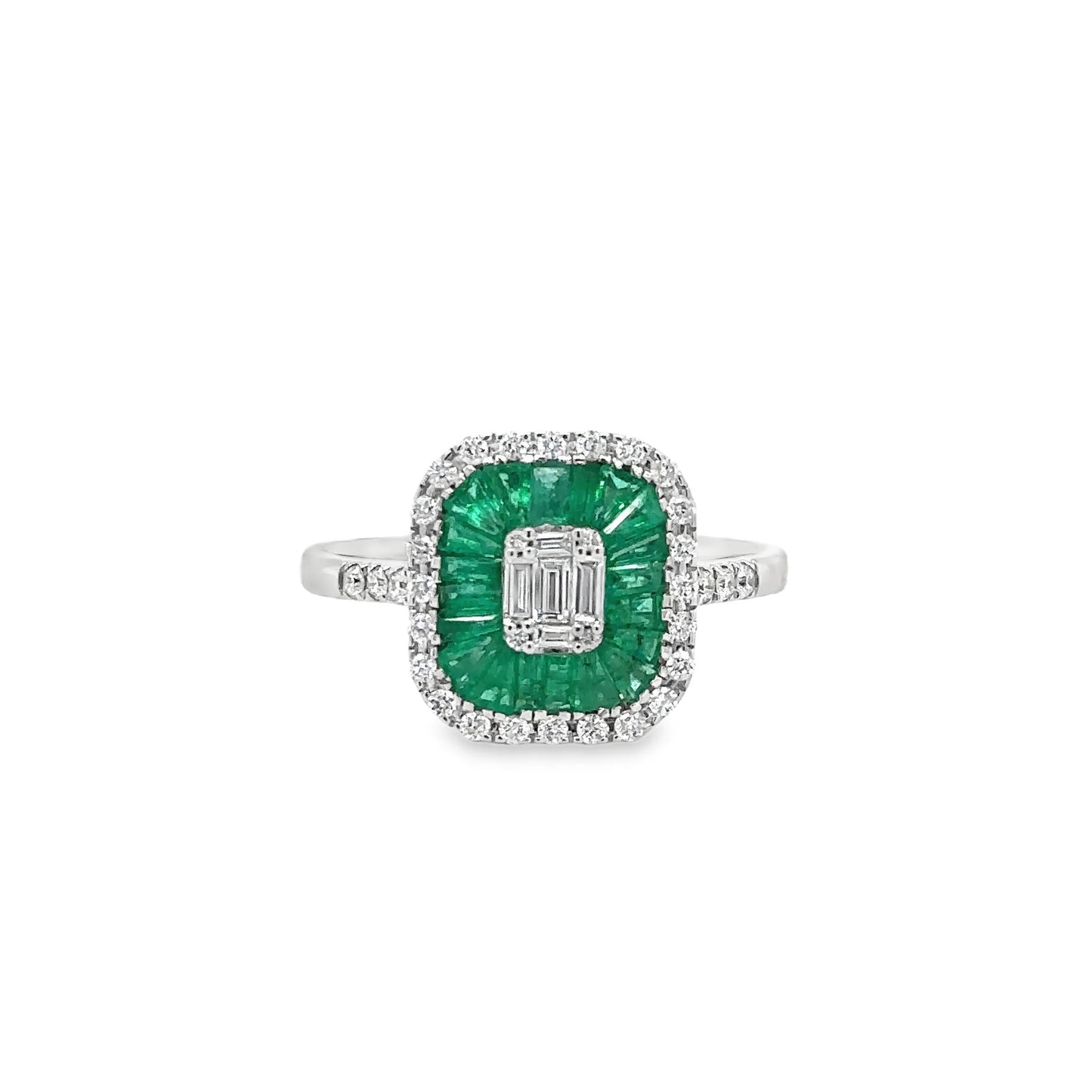 14KT WHITE GOLD EMERALD AND DIAMONDS RING