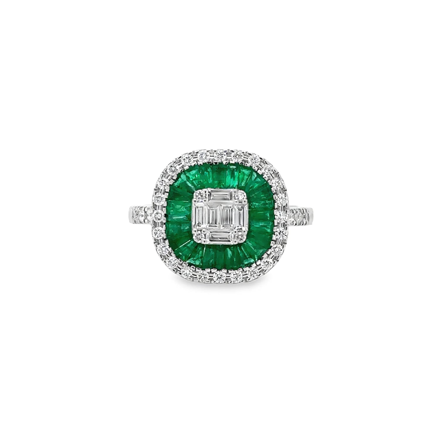 14KT WHITE GOLD EMERALD AND DIAMONDS RING