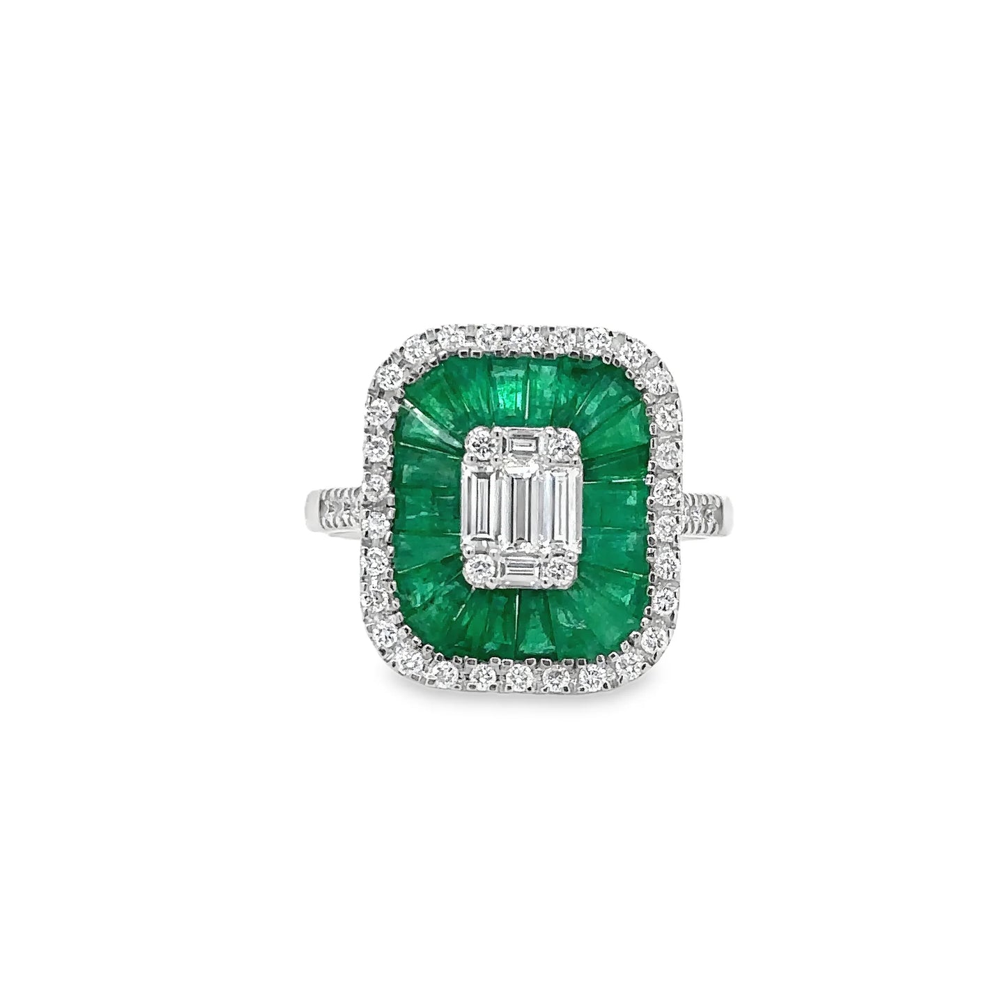 14KT WHITE GOLD EMERALD AND DIAMONDS RING