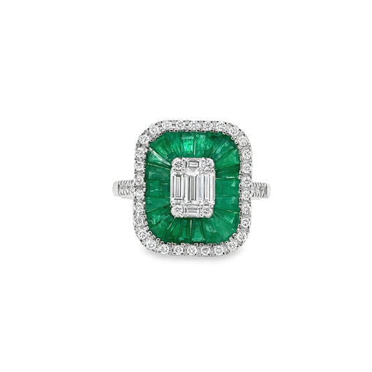 14KT WHITE GOLD EMERALD AND DIAMONDS RING