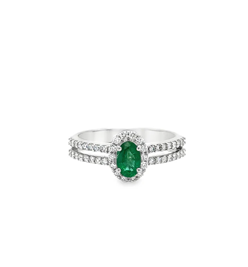 14KT WHITE GOLD EMERALD AND DIAMONDS RING