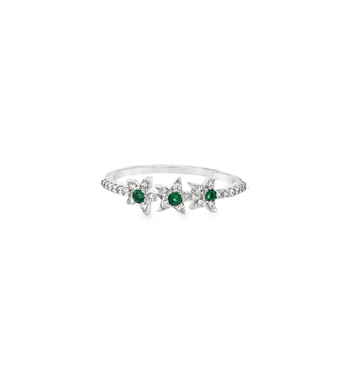 14KT WHITE GOLD EMERALD AND DIAMONDS RING
