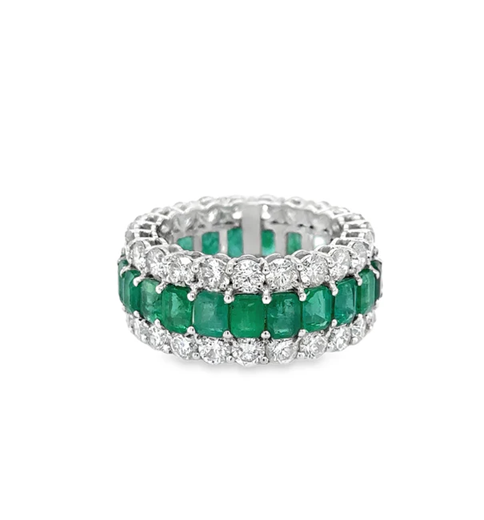 14KT WHITE GOLD EMERALD DIAMOND RING