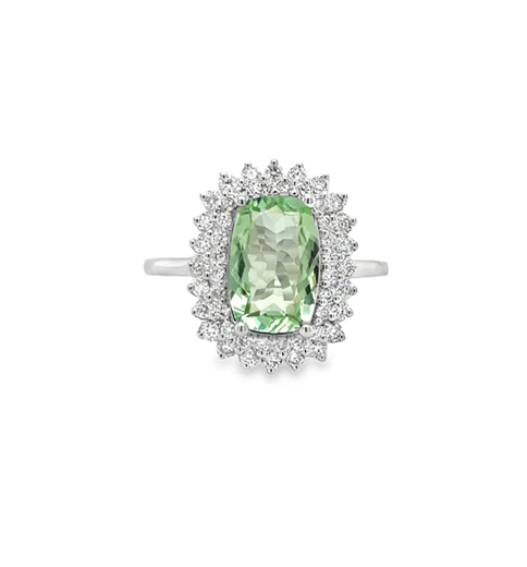 14KT WHITE GOLD GREEN TOURMALINE AND DIAMONDS RING